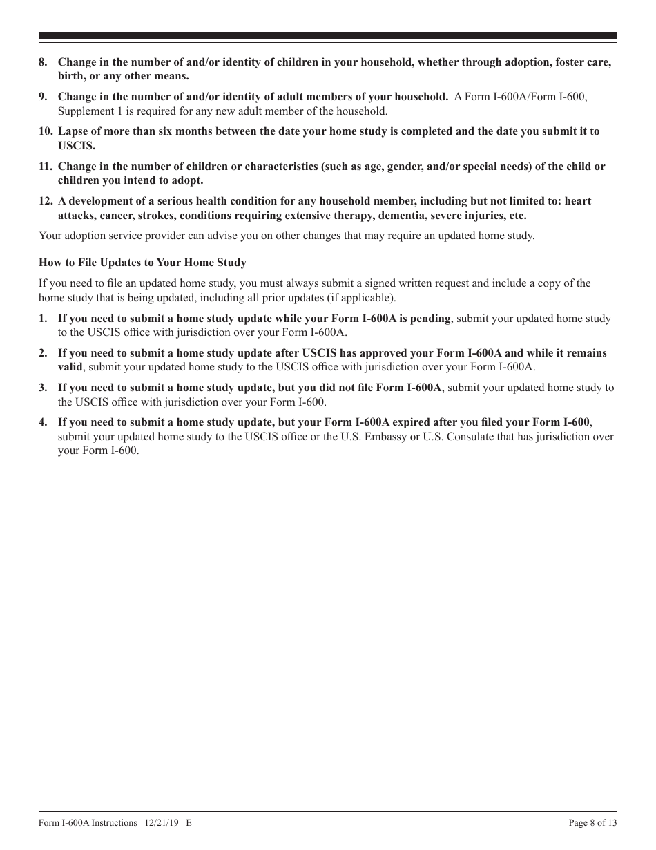 Instructions for USCIS Form I-600A Application for Advance Processing of an Orphan Petition, Page 8
