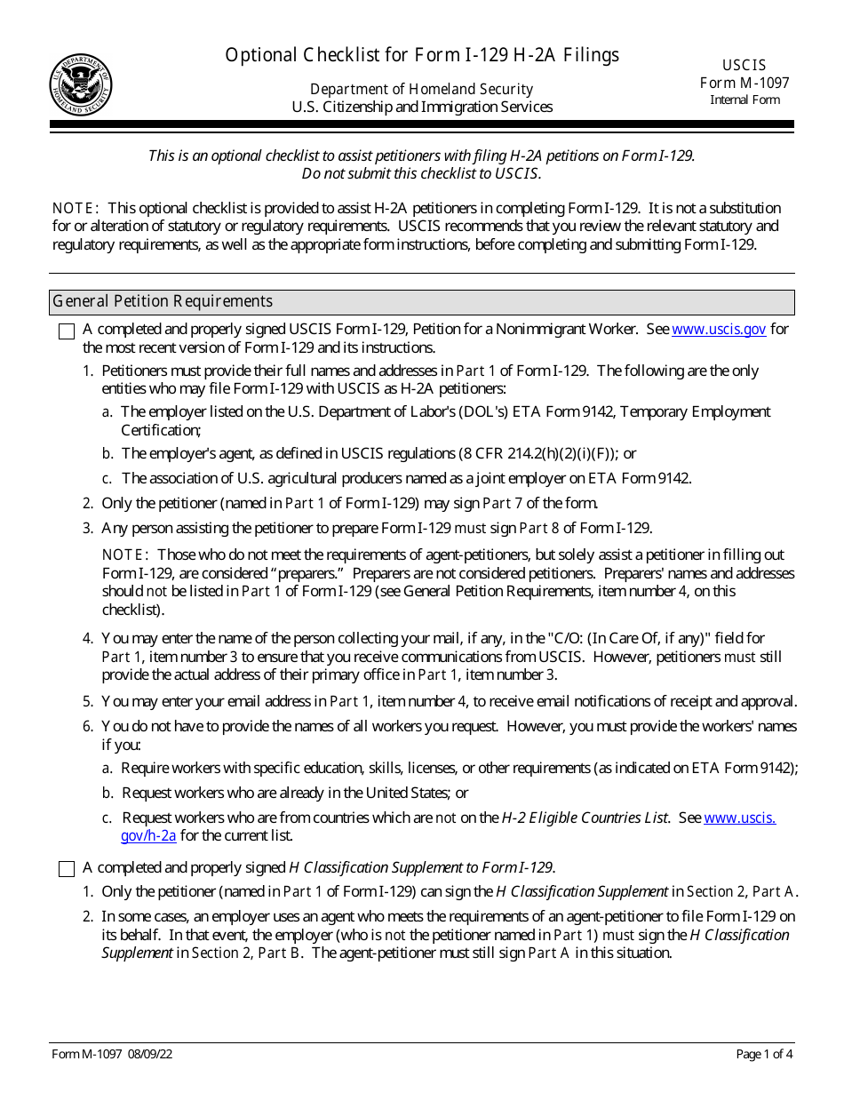 USCIS Form M1097 Download Fillable PDF or Fill Online Optional