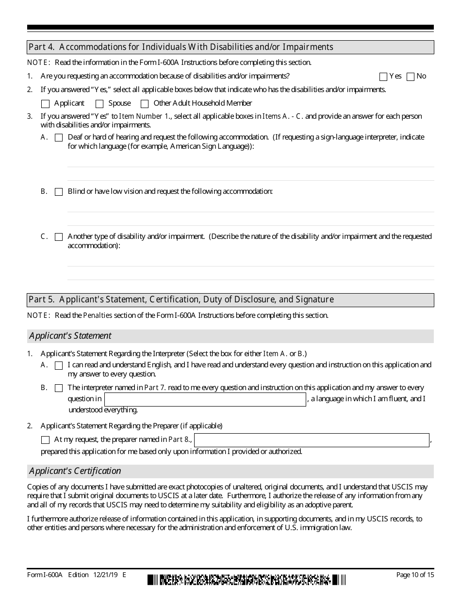 USCIS Form I-600A Application for Advance Processing of an Orphan Petition, Page 10