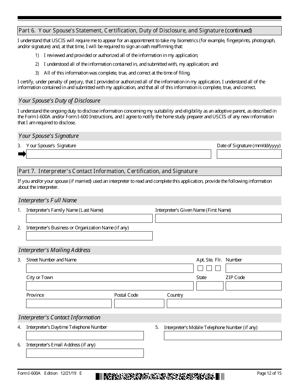 USCIS Form I-600A Application for Advance Processing of an Orphan Petition, Page 12