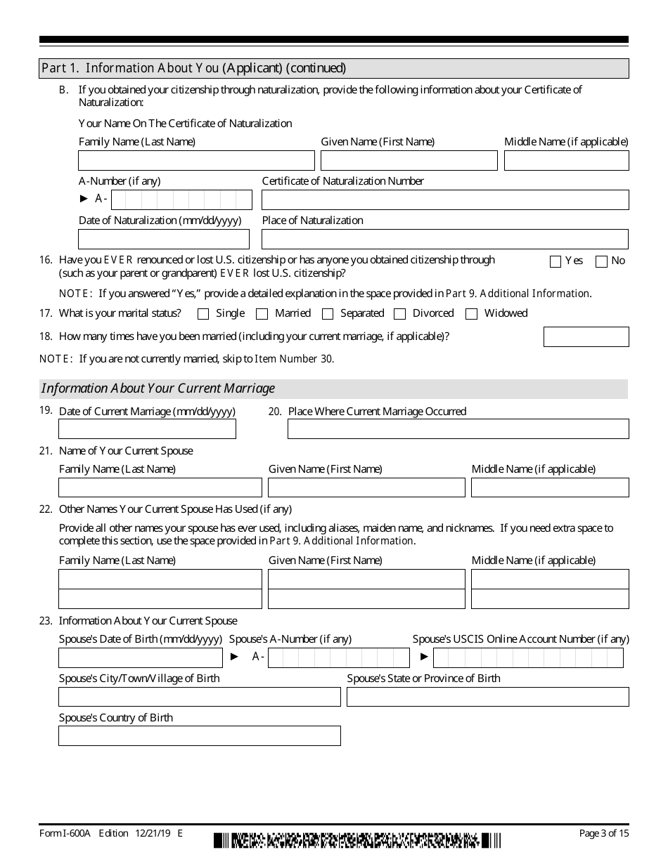 USCIS Form I-600A Application for Advance Processing of an Orphan Petition, Page 3
