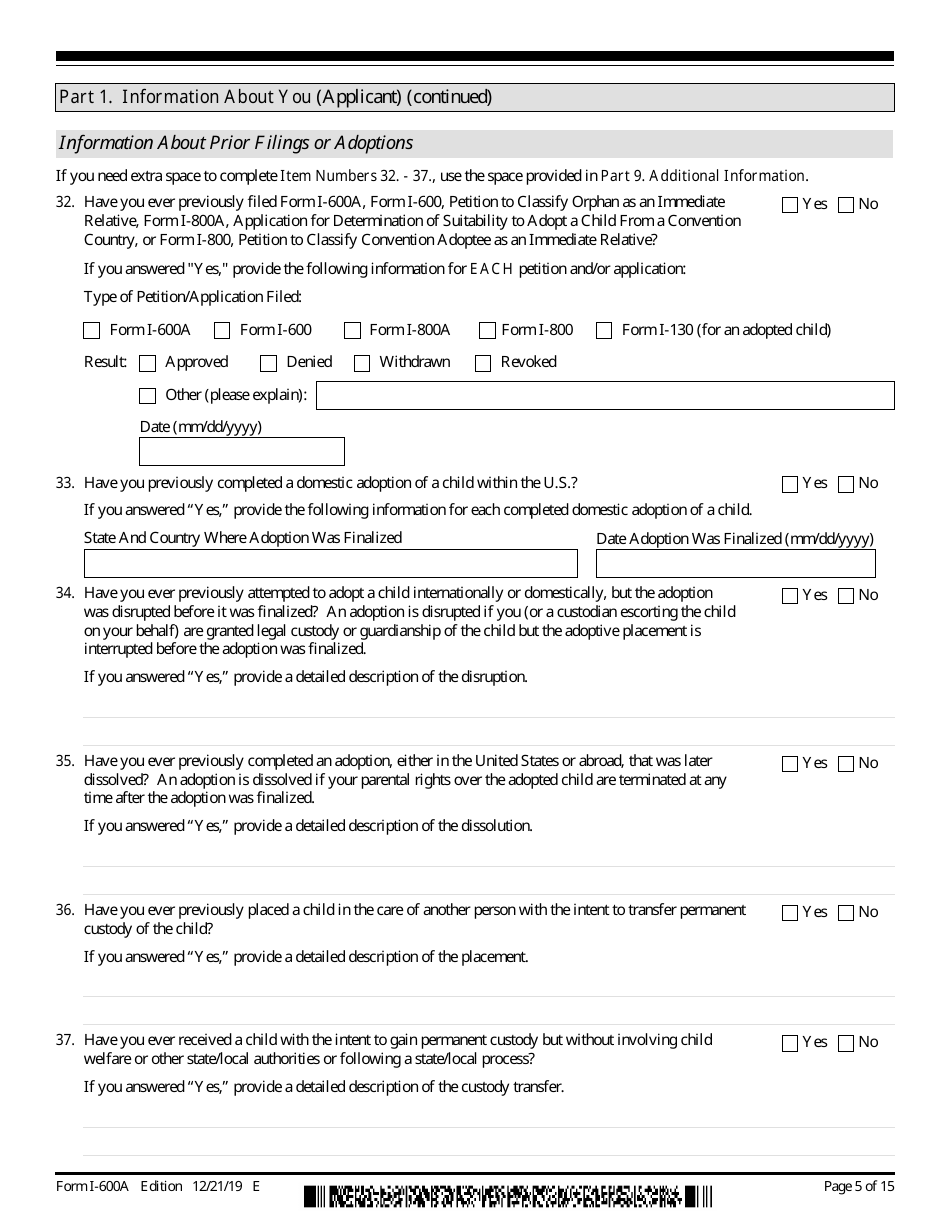 USCIS Form I-600A Application for Advance Processing of an Orphan Petition, Page 5