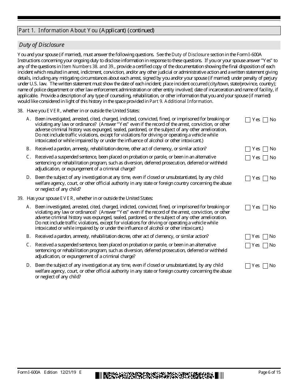USCIS Form I-600A Application for Advance Processing of an Orphan Petition, Page 6