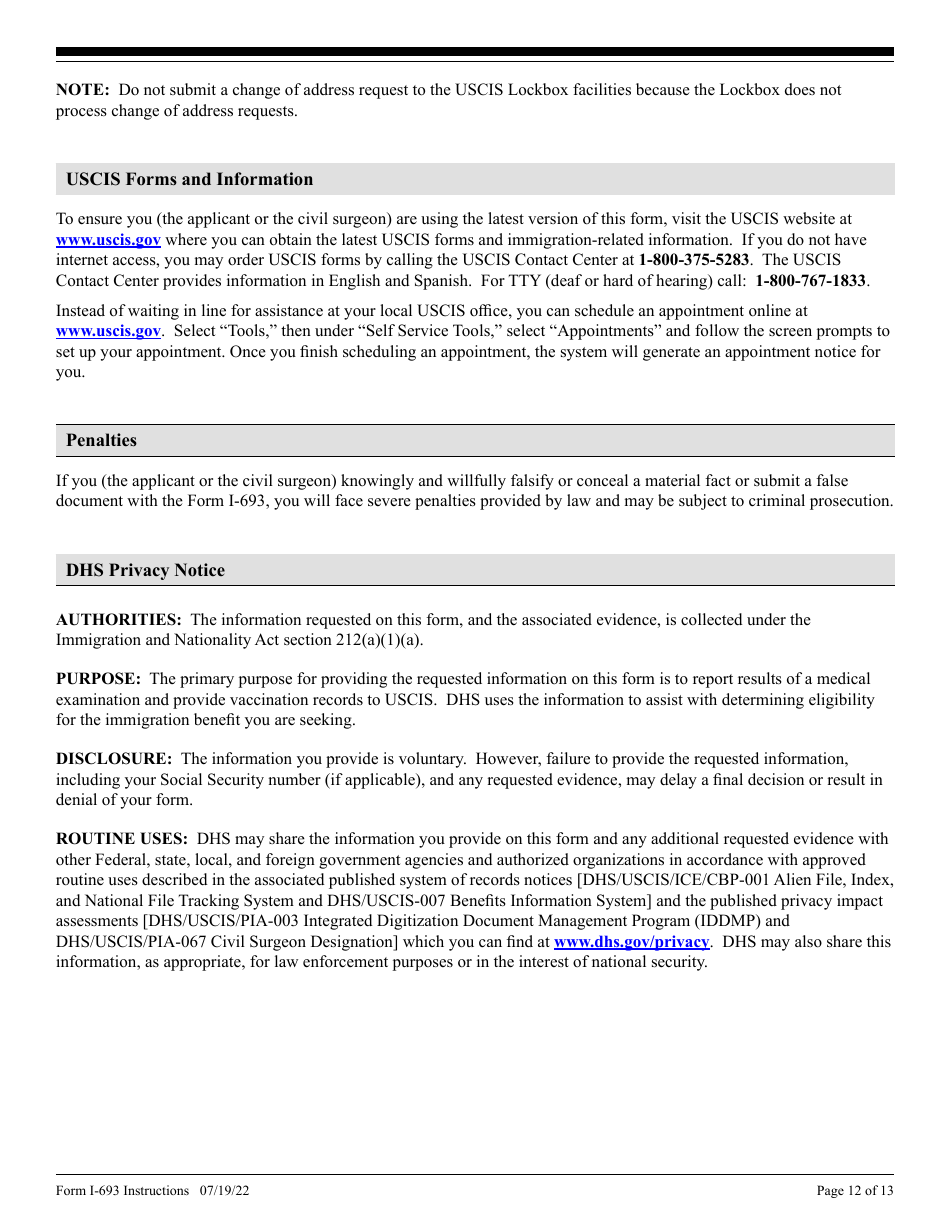Instructions for USCIS Form I-693 Report of Medical Examination and Vaccination Record, Page 12