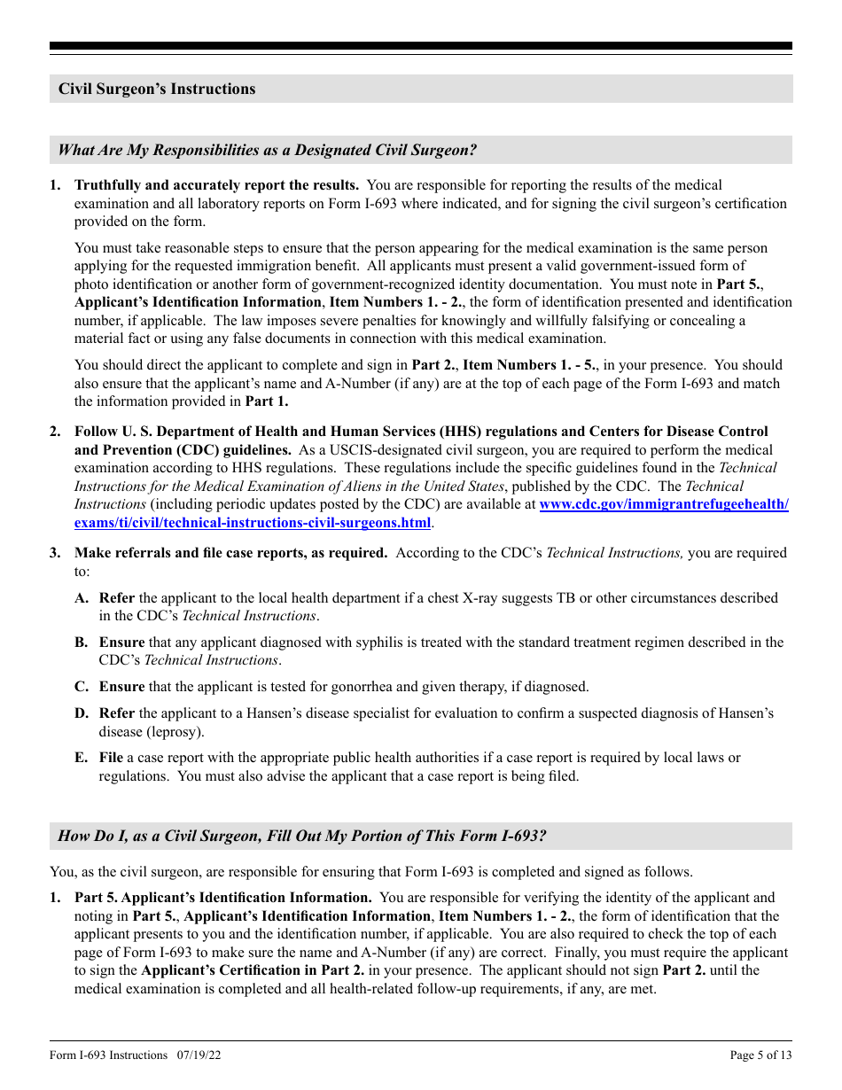 Download Instructions for USCIS Form I693 Report of Medical