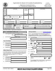 Document preview: USCIS Form I-601 Application for Waiver of Grounds of Inadmissibility