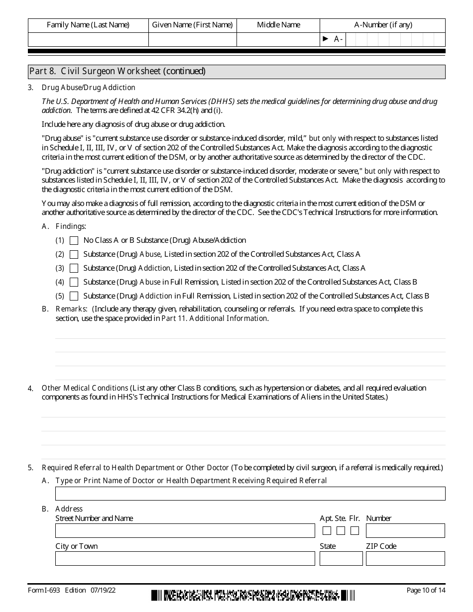 USCIS Form I693 Download Fillable PDF or Fill Online Report of Medical