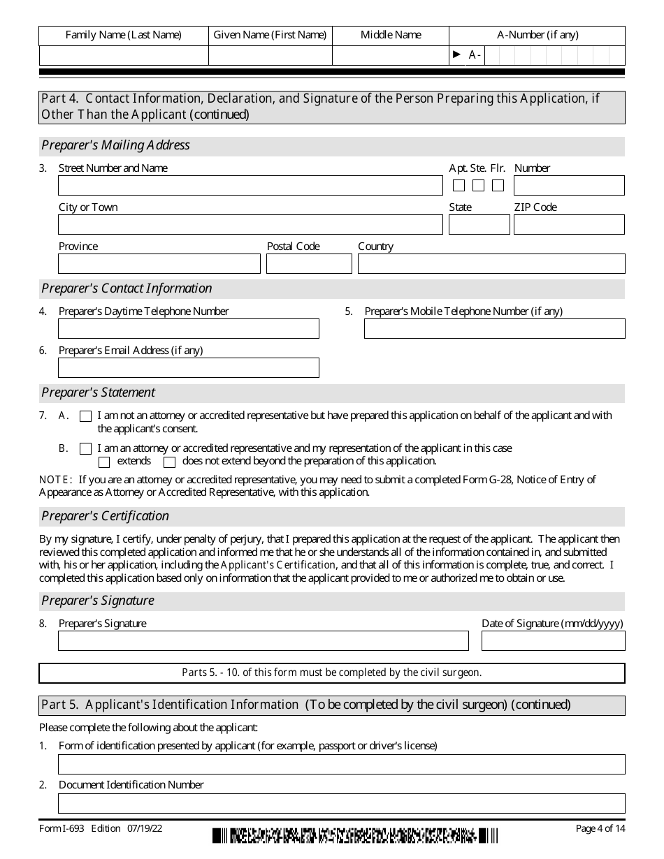 USCIS Form I693 Download Fillable PDF or Fill Online Report of Medical