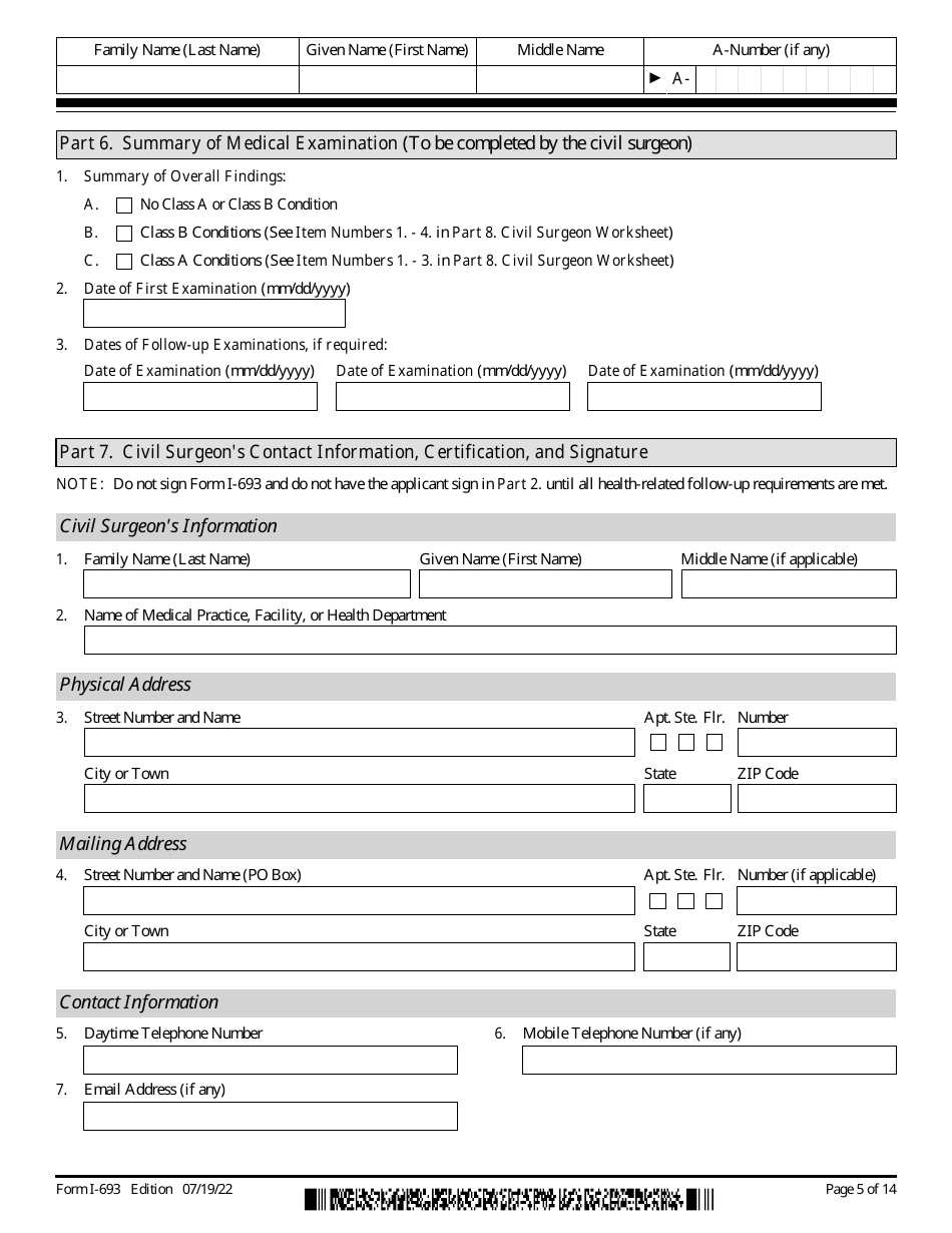 USCIS Form I-693 Report of Medical Examination and Vaccination Record, Page 5