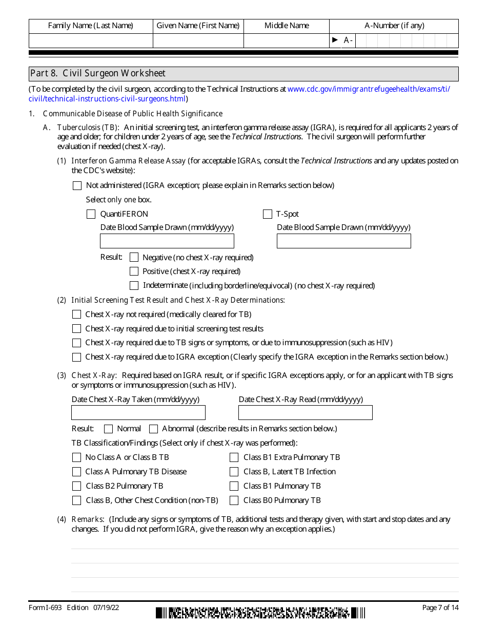 USCIS Form I693 Download Fillable PDF or Fill Online Report of Medical