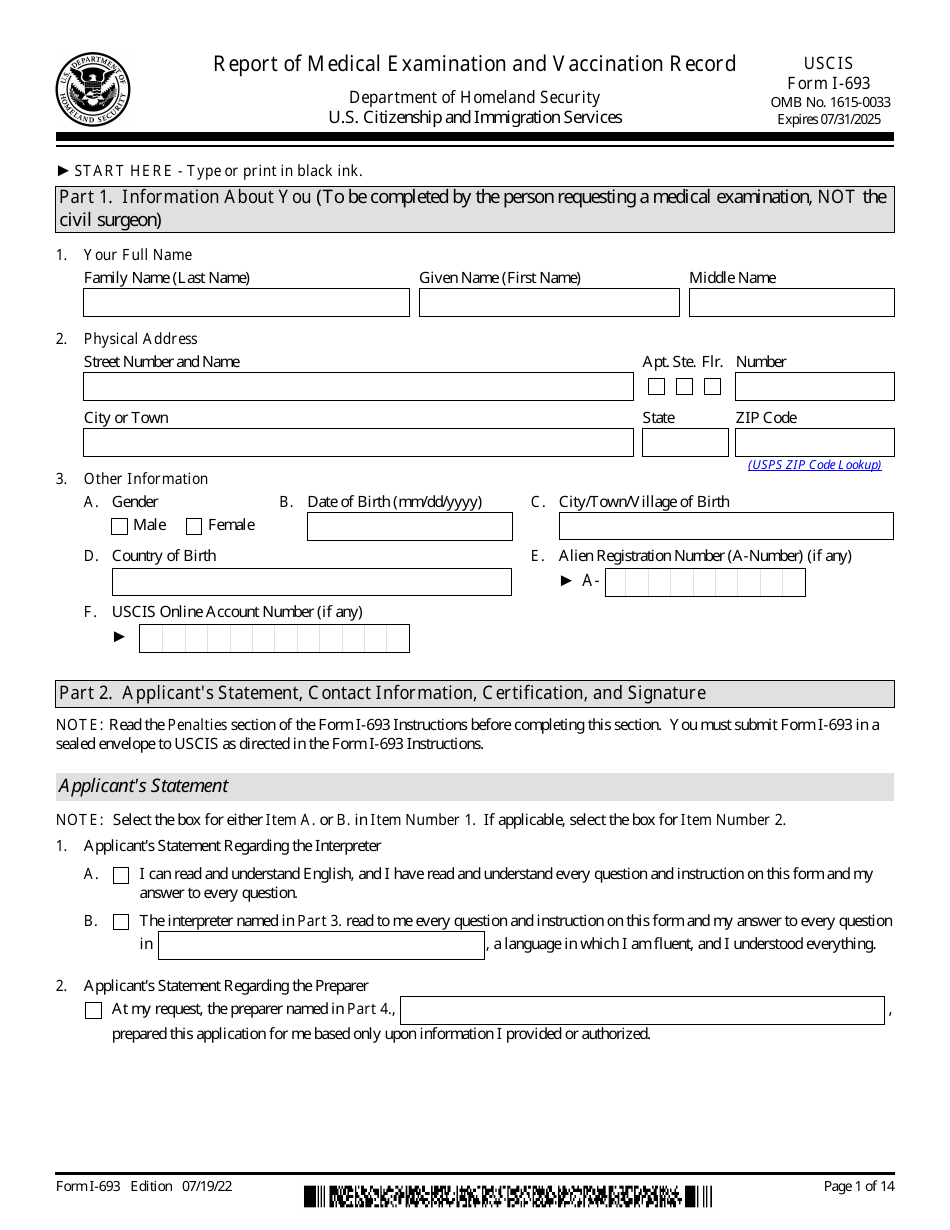 USCIS Form I-693 - Fill Out, Sign Online and Download Fillable PDF ...