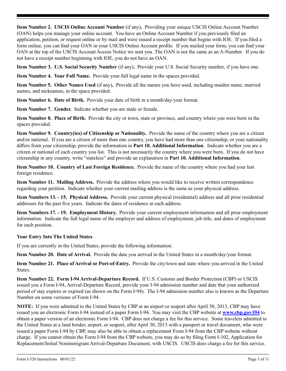 Instructions for USCIS Form I-526 Immigrant Petition by Standalone Investor, Page 3