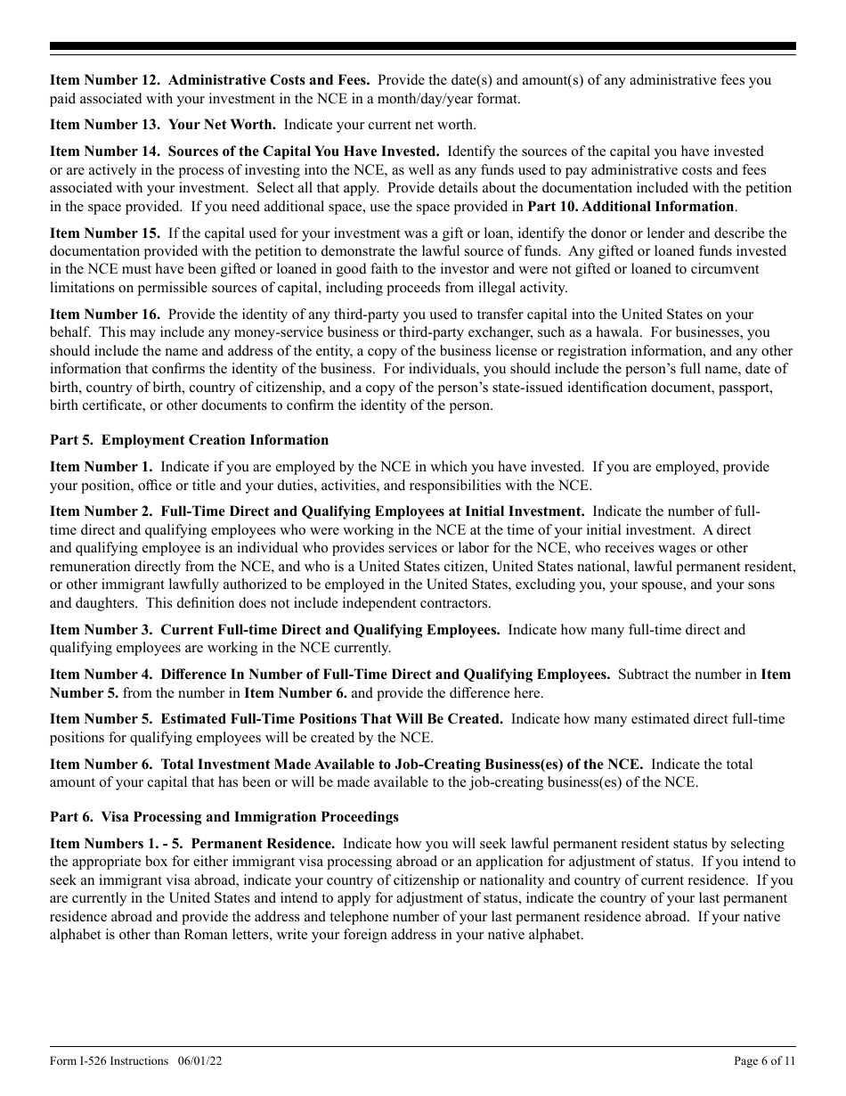 Instructions for USCIS Form I-526 Immigrant Petition by Standalone Investor, Page 6