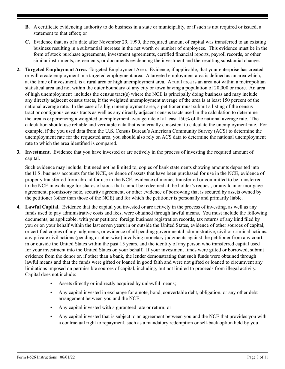 Instructions for USCIS Form I-526 Immigrant Petition by Standalone Investor, Page 8