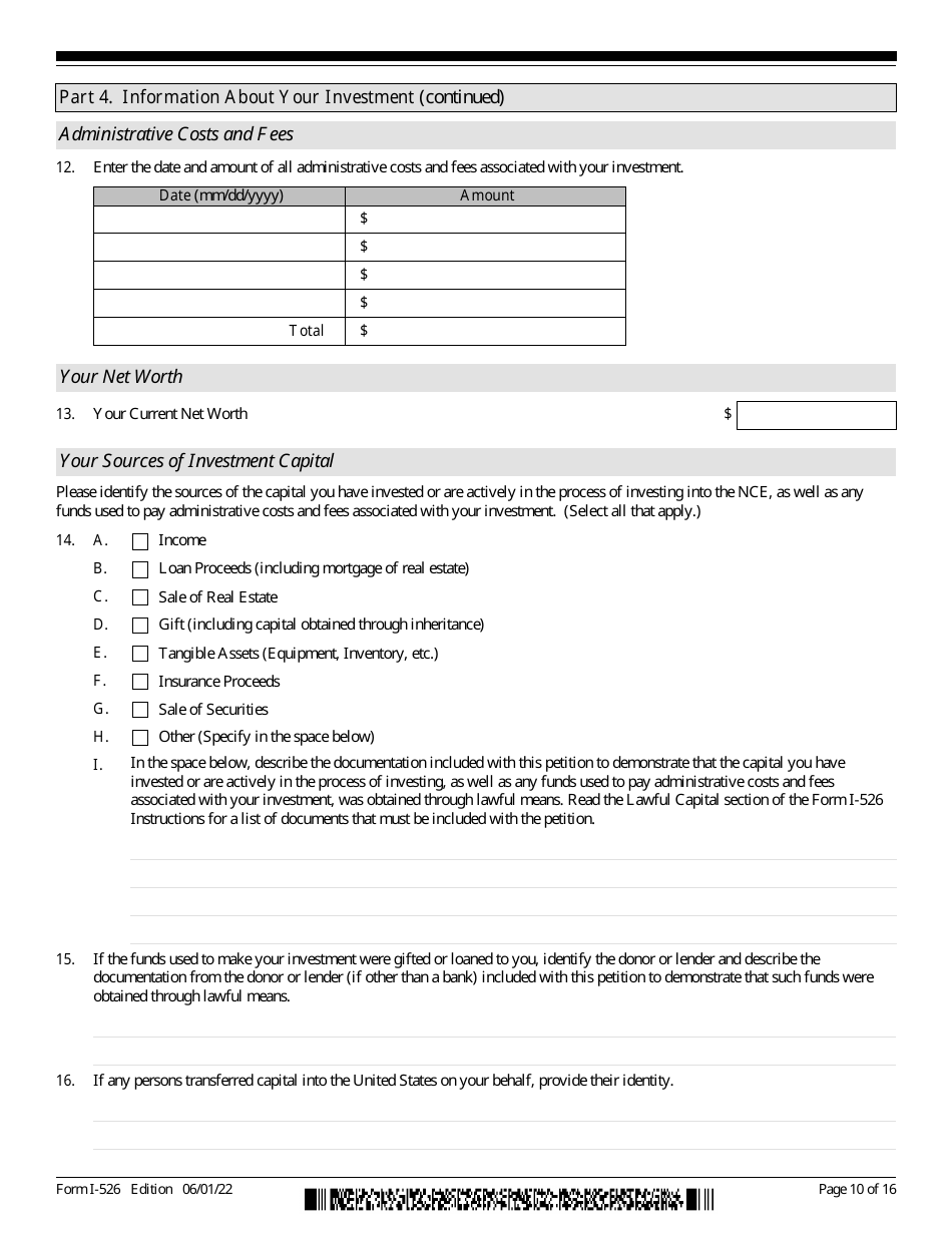 USCIS Form I-526 Immigrant Petition by Standalone Investor, Page 10