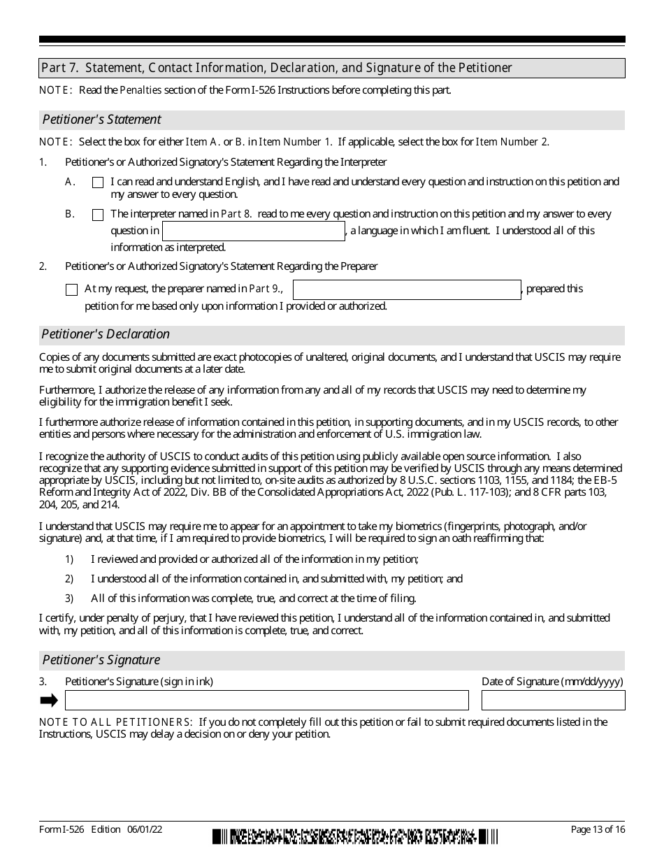USCIS Form I-526 Immigrant Petition by Standalone Investor, Page 13