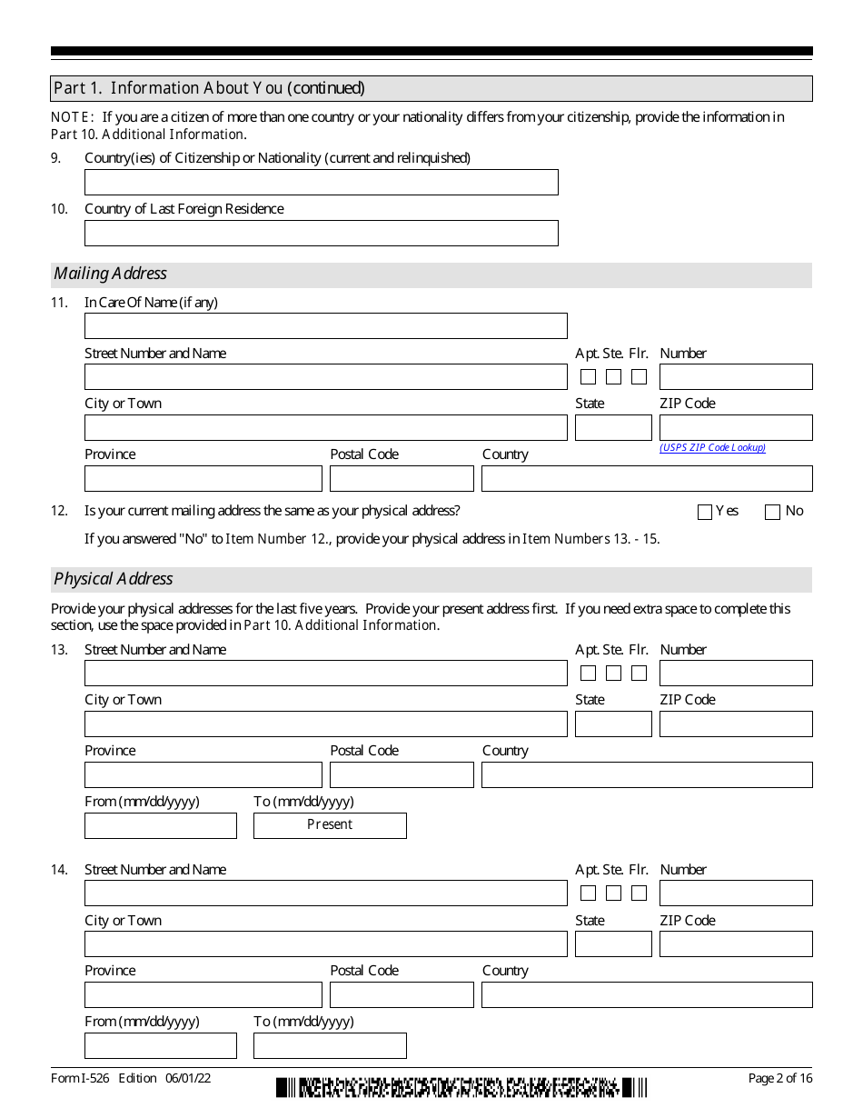 USCIS Form I-526 Immigrant Petition by Standalone Investor, Page 2