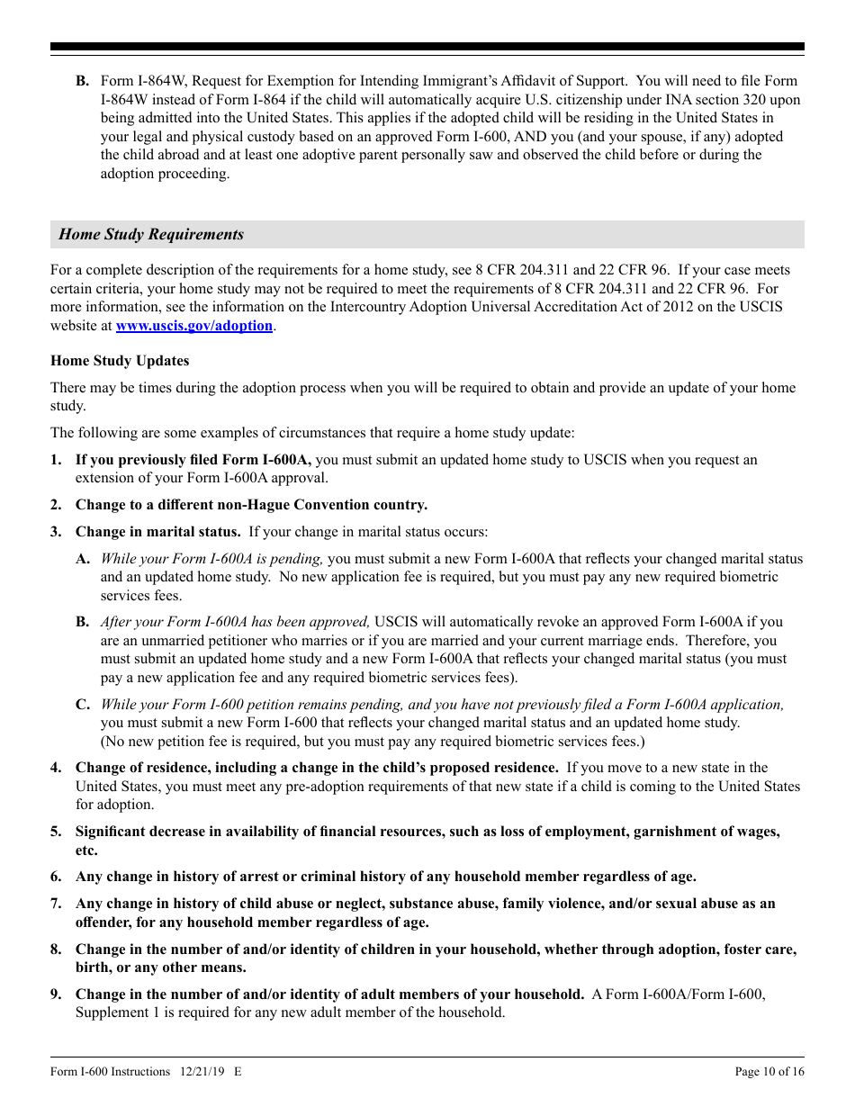 Instructions for USCIS Form I-600 Petition to Classify Orphan as an Immediate Relative, Page 10