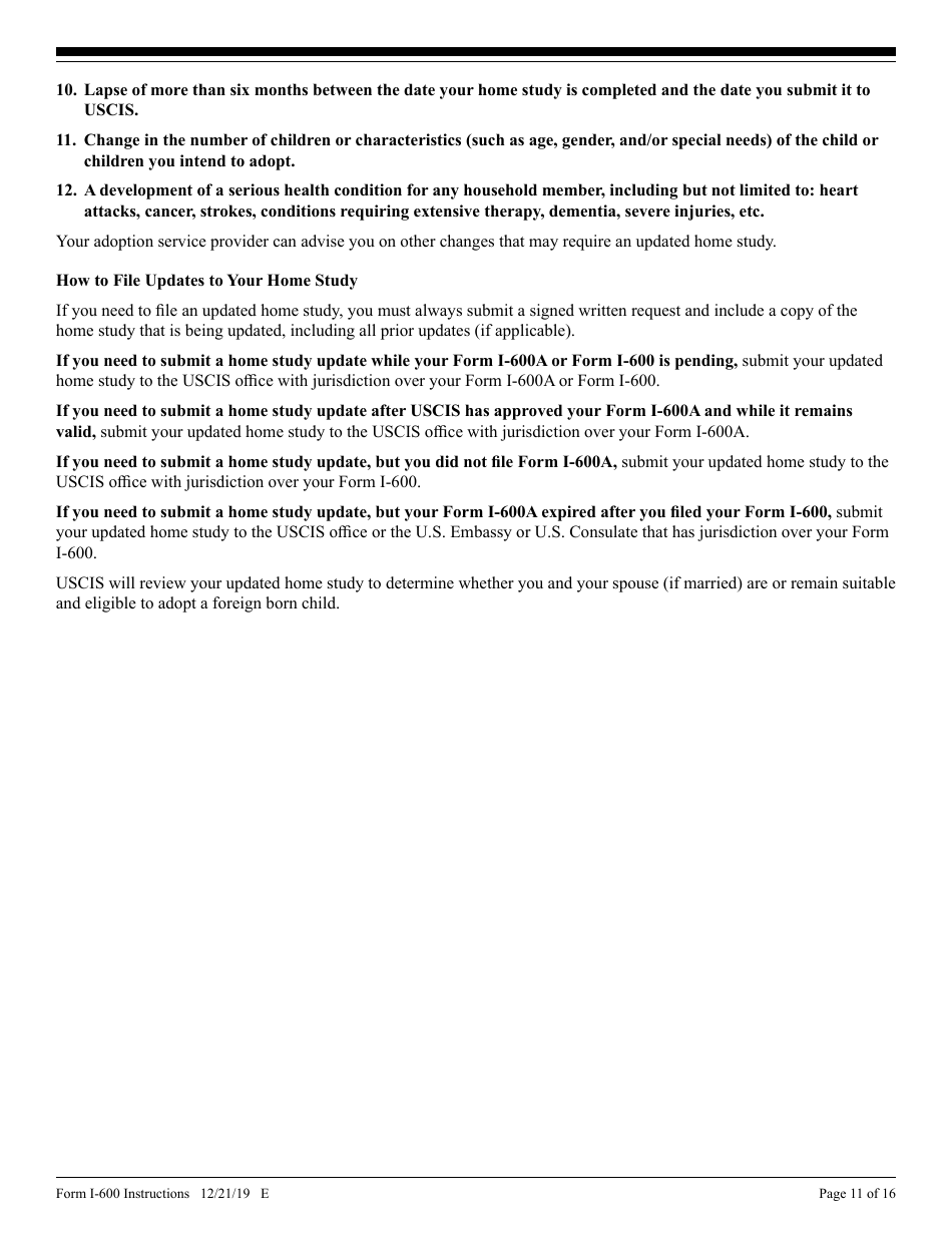 Instructions for USCIS Form I-600 Petition to Classify Orphan as an Immediate Relative, Page 11