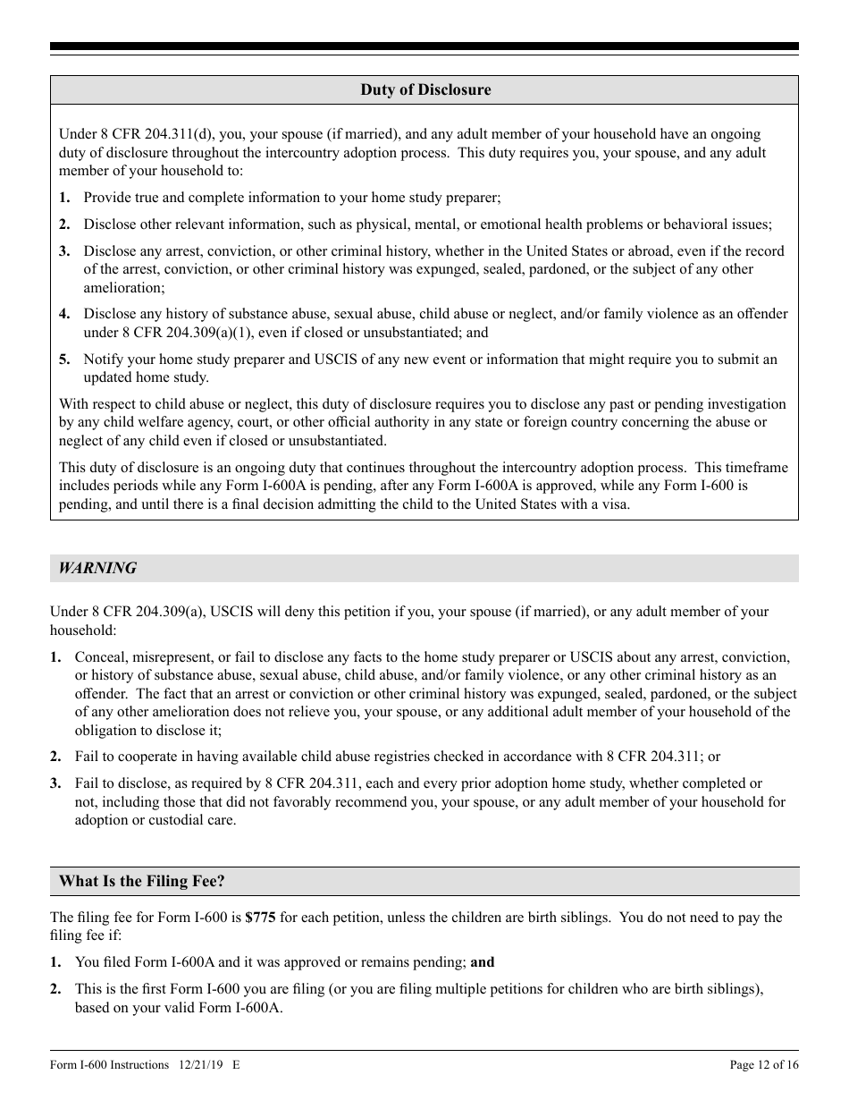 Instructions for USCIS Form I-600 Petition to Classify Orphan as an Immediate Relative, Page 12