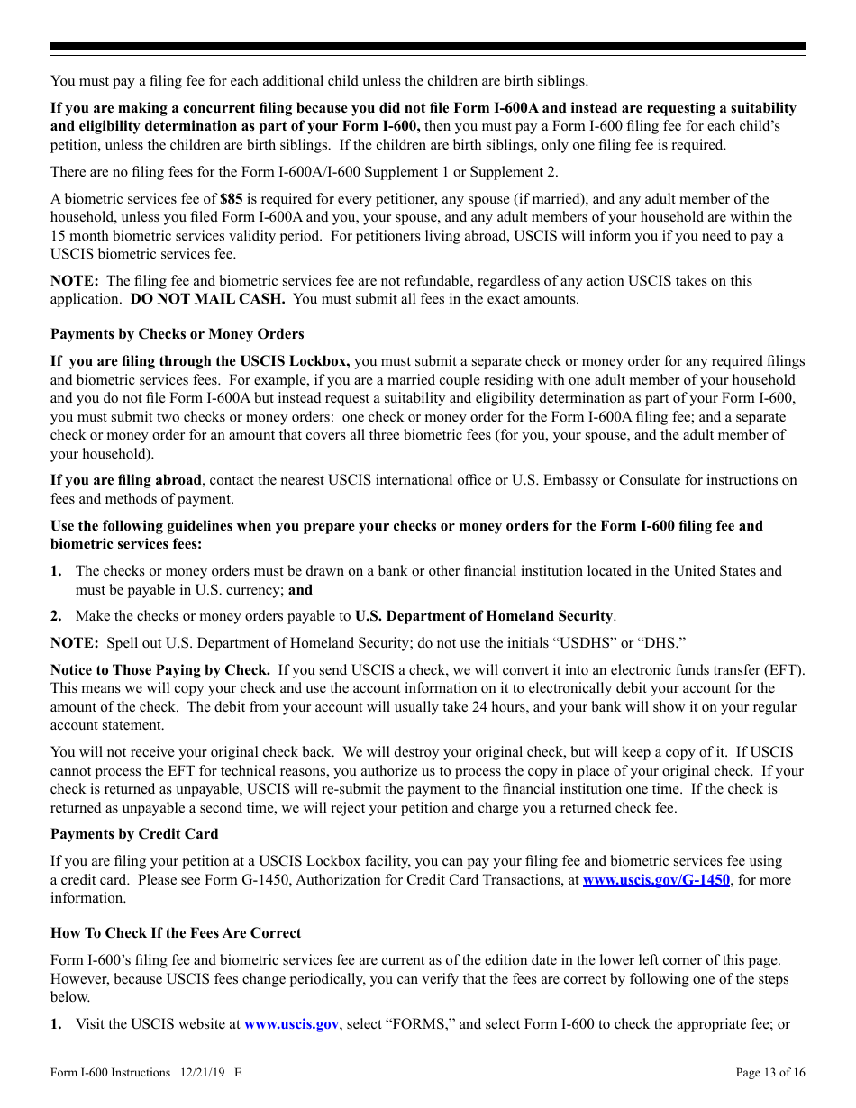 Instructions for USCIS Form I-600 Petition to Classify Orphan as an Immediate Relative, Page 13