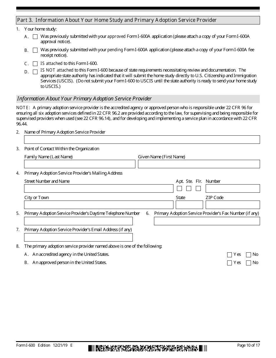 USCIS Form I-600 Petition to Classify Orphan as an Immediate Relative, Page 10