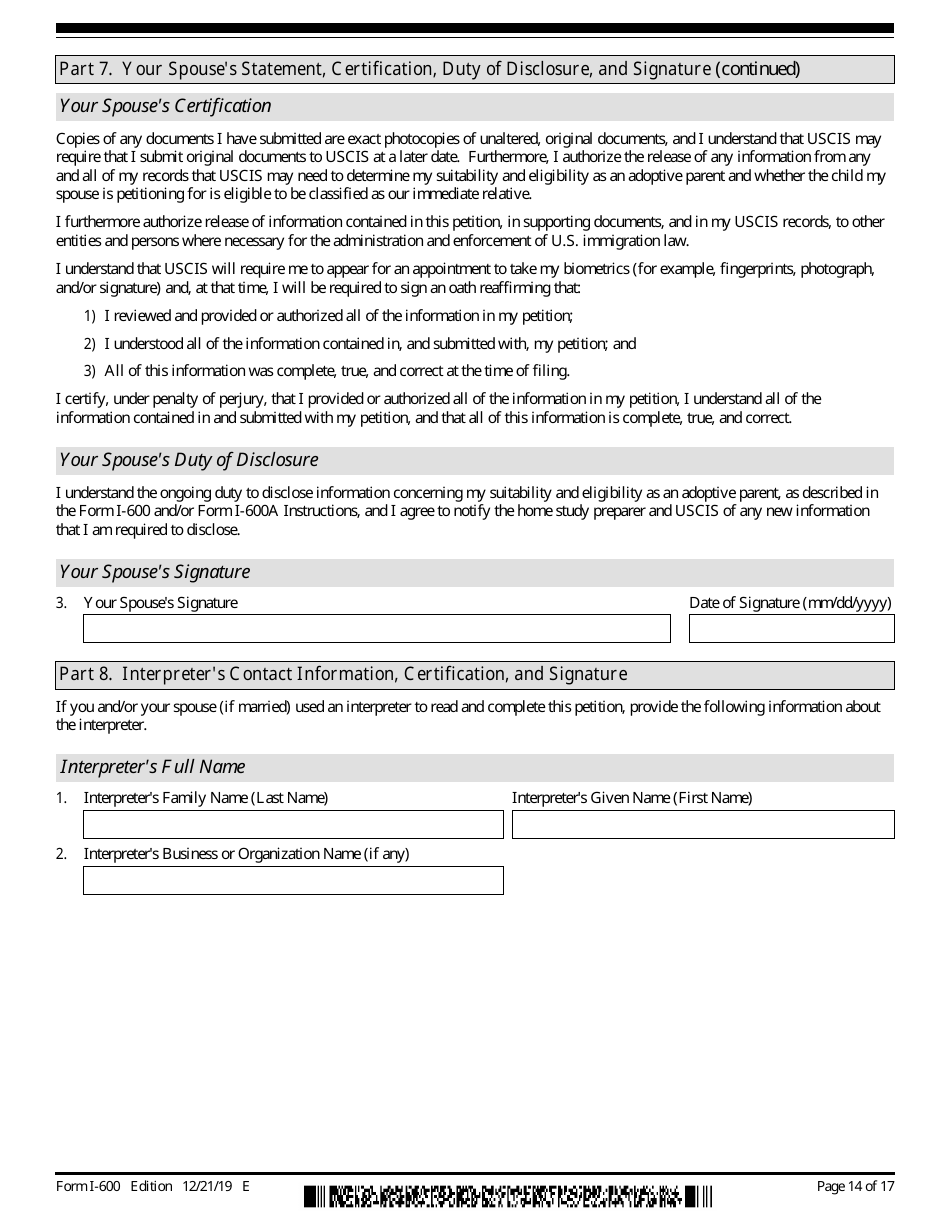 USCIS Form I-600 Petition to Classify Orphan as an Immediate Relative, Page 14