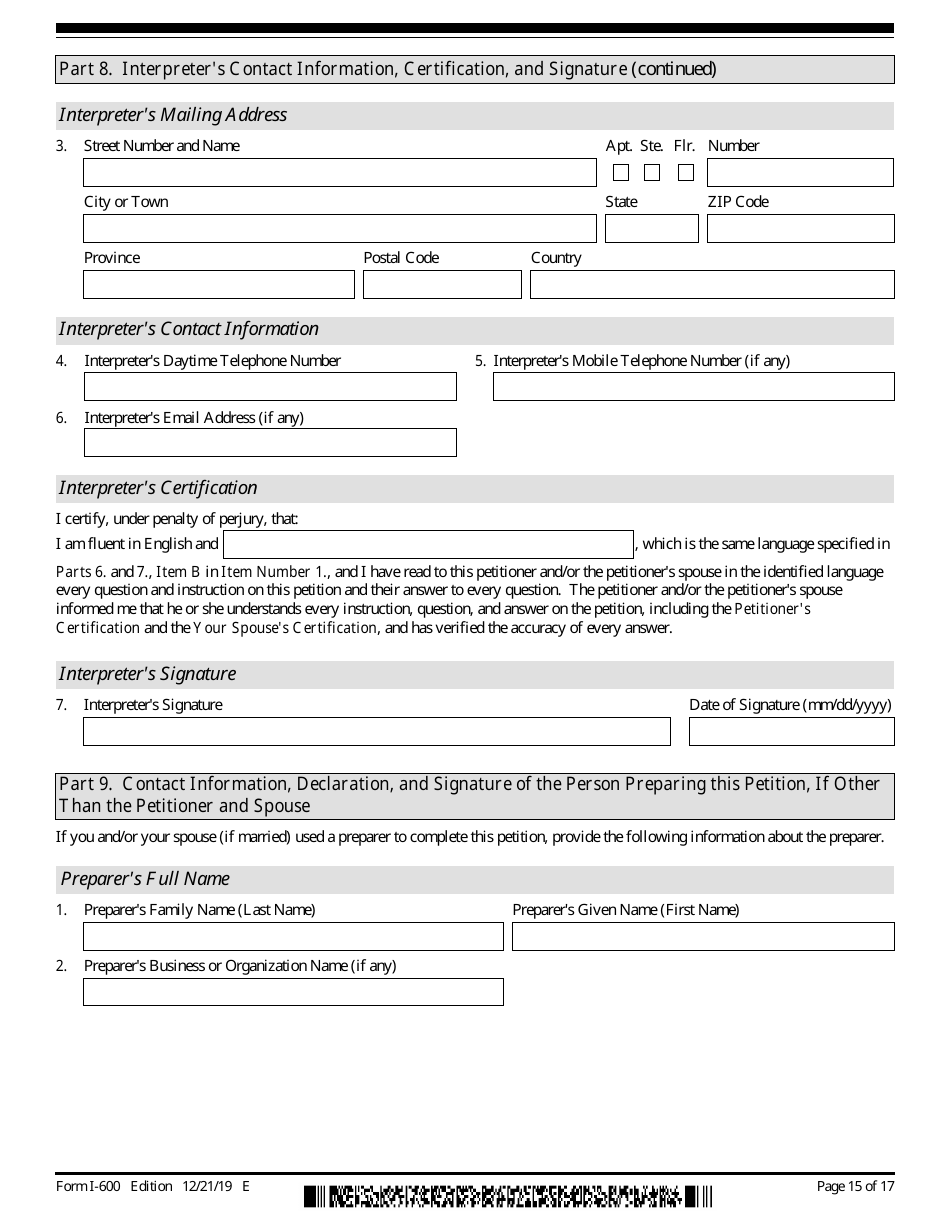 USCIS Form I-600 Petition to Classify Orphan as an Immediate Relative, Page 15