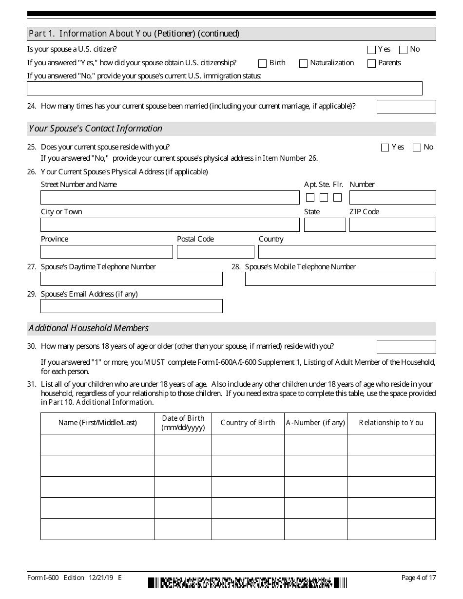 USCIS Form I-600 Petition to Classify Orphan as an Immediate Relative, Page 4