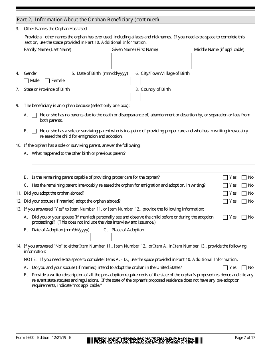 USCIS Form I-600 Petition to Classify Orphan as an Immediate Relative, Page 7