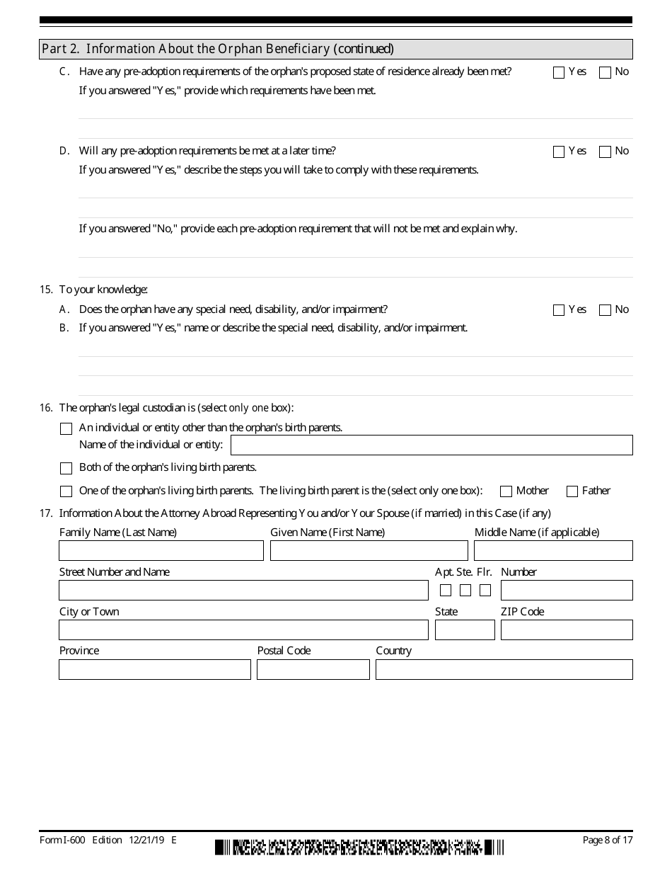 USCIS Form I-600 Petition to Classify Orphan as an Immediate Relative, Page 8