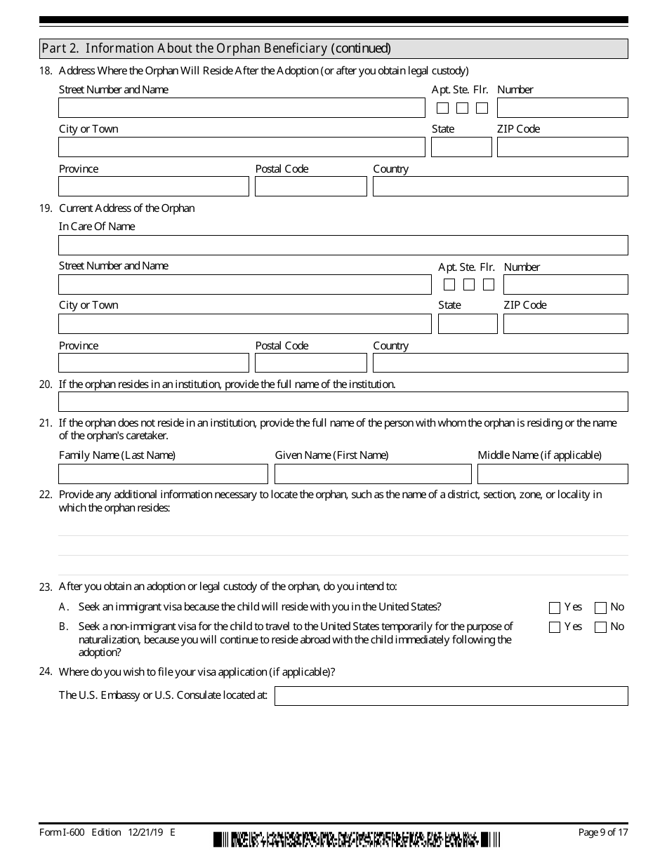 USCIS Form I-600 Petition to Classify Orphan as an Immediate Relative, Page 9
