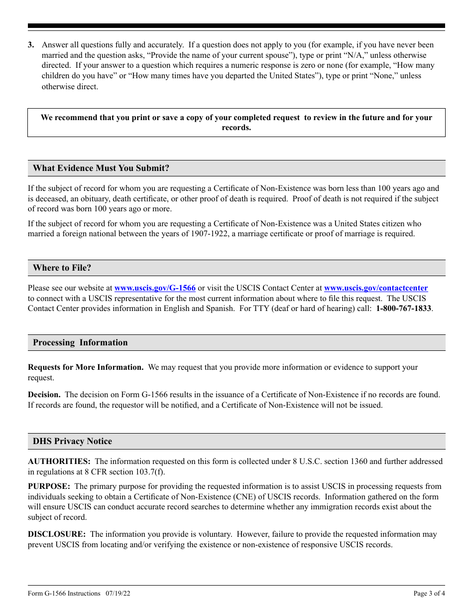 Instructions for USCIS Form G-1566 Request for a Certificate of Non-existence, Page 3