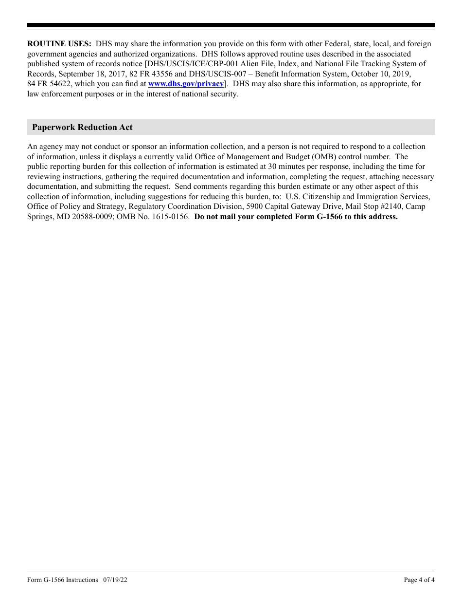 Instructions for USCIS Form G-1566 Request for a Certificate of Non-existence, Page 4