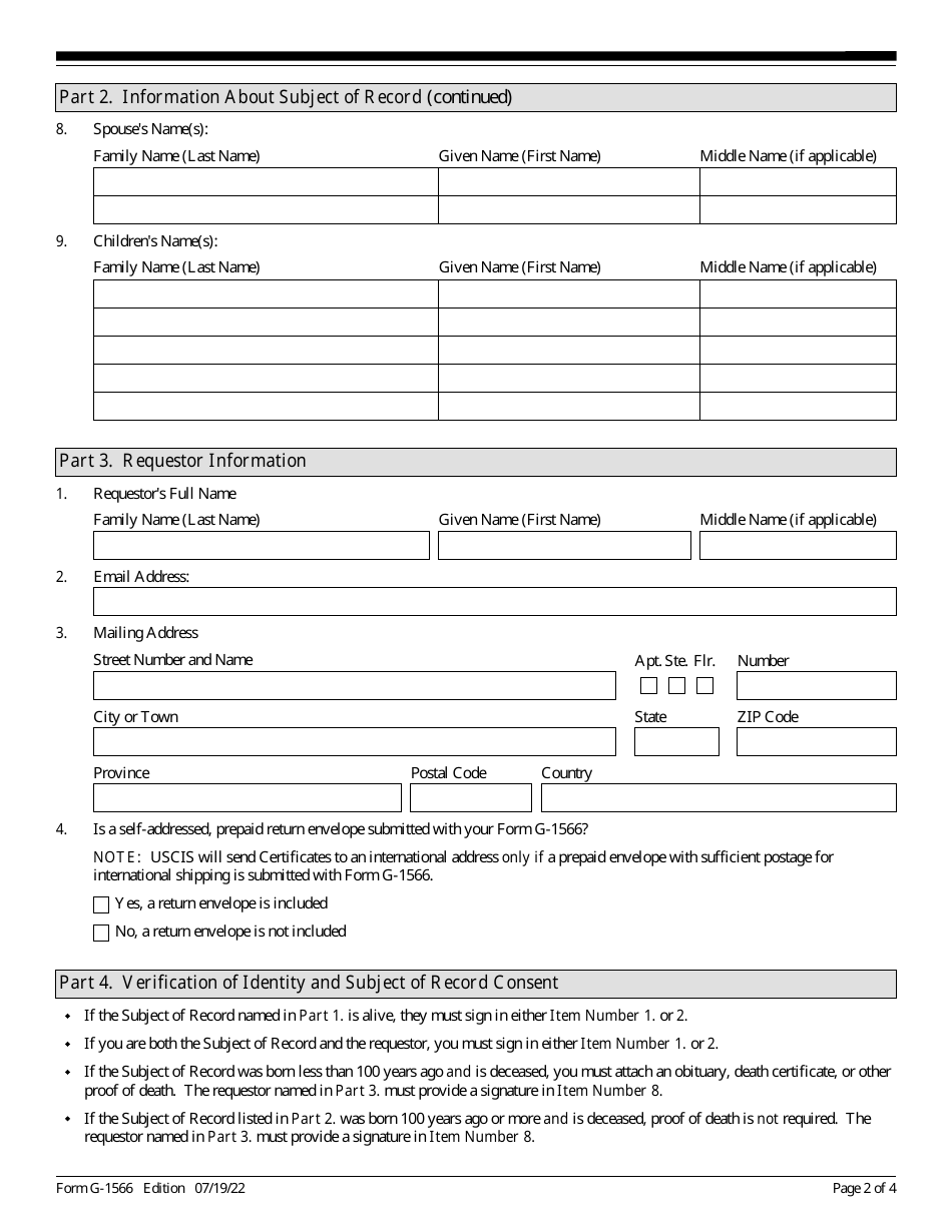 Uscis Form G-1566 - Fill Out, Sign Online And Download Fillable Pdf 