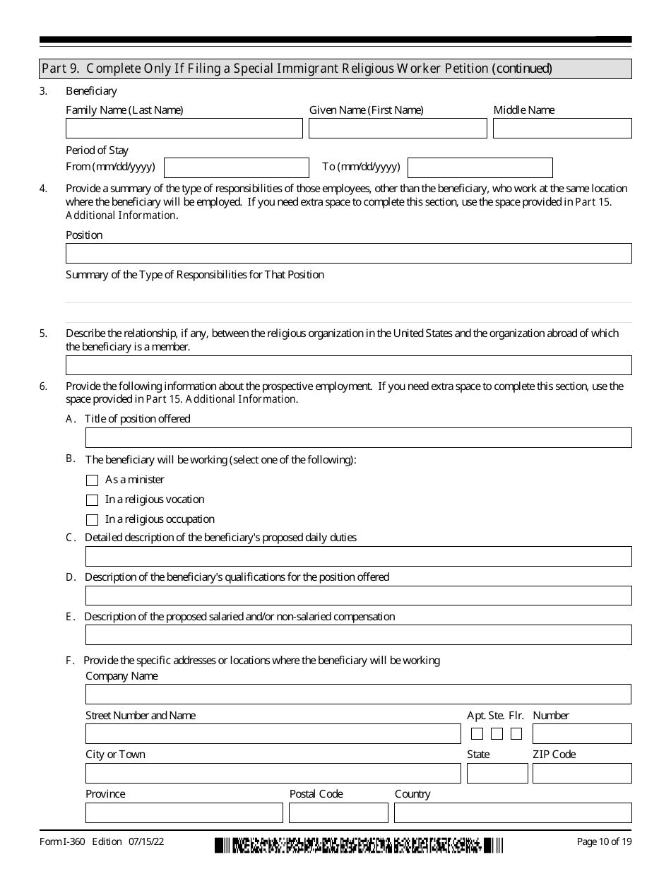 USCIS Form I-360 Petition for Amerasian, Widow(Er), or Special Immigrant, Page 10