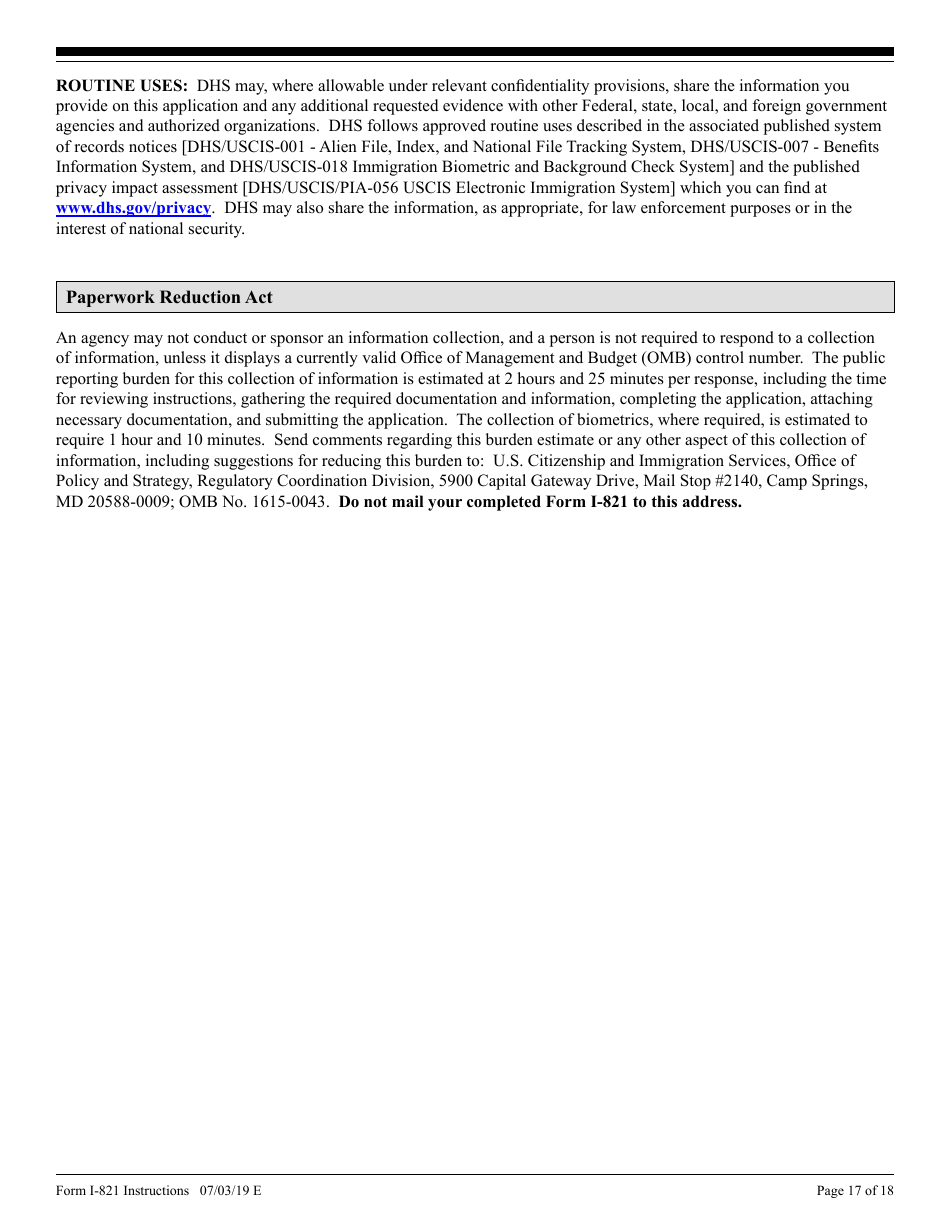 Instructions for USCIS Form I-821 Application for Temporary Protected Status, Page 17