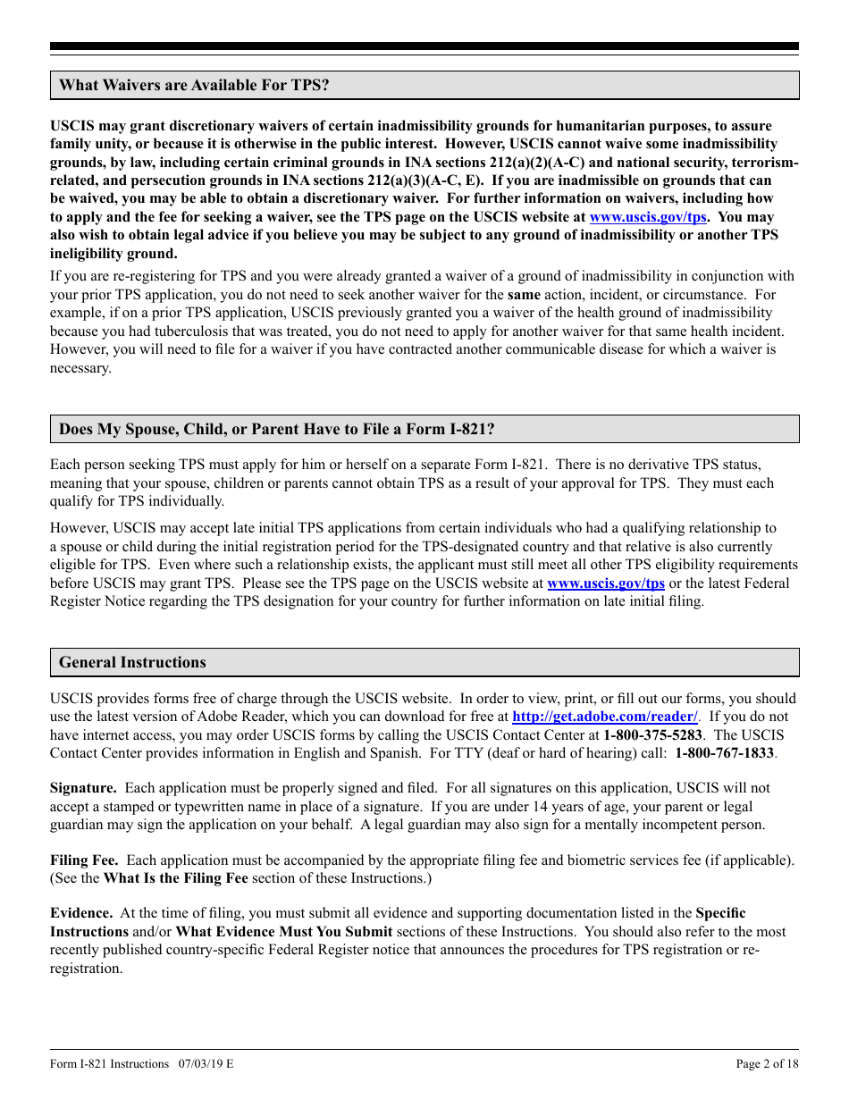 Instructions for USCIS Form I-821 Application for Temporary Protected Status, Page 2