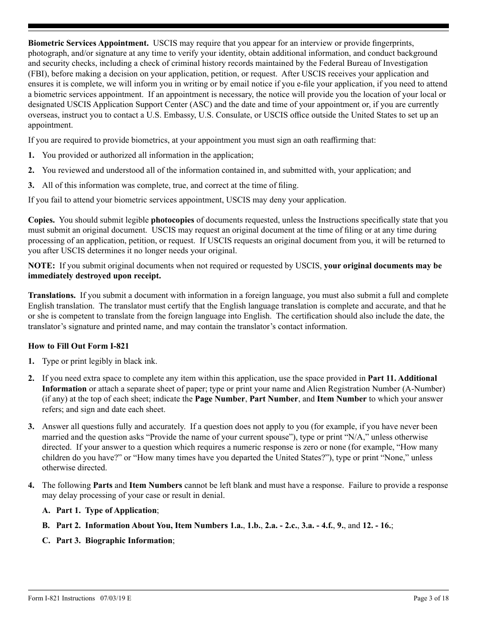 Instructions for USCIS Form I-821 Application for Temporary Protected Status, Page 3