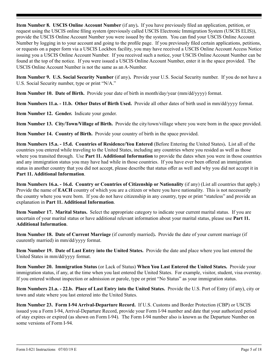 Instructions for USCIS Form I-821 Application for Temporary Protected Status, Page 5