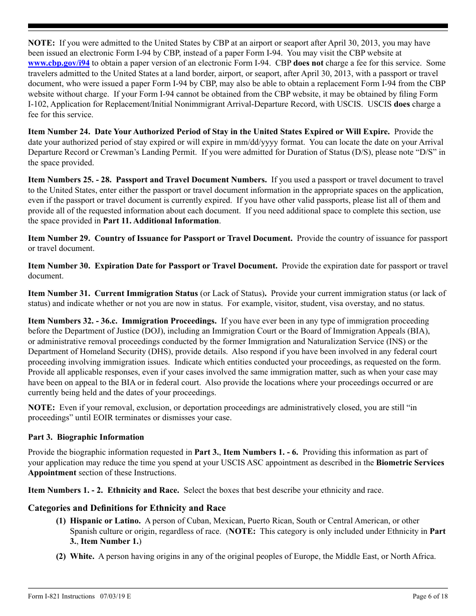 Instructions for USCIS Form I-821 Application for Temporary Protected Status, Page 6