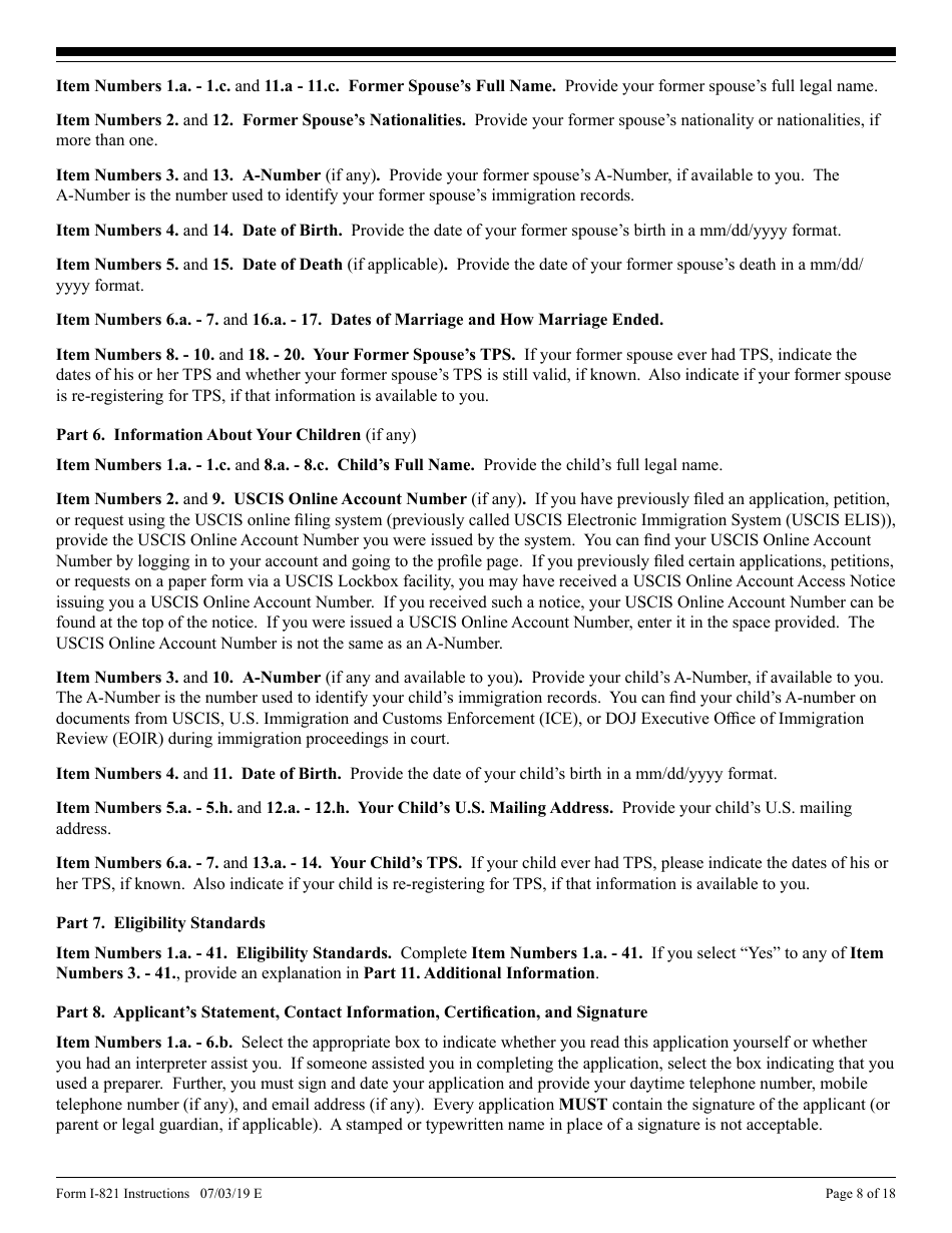 Instructions for USCIS Form I-821 Application for Temporary Protected Status, Page 8