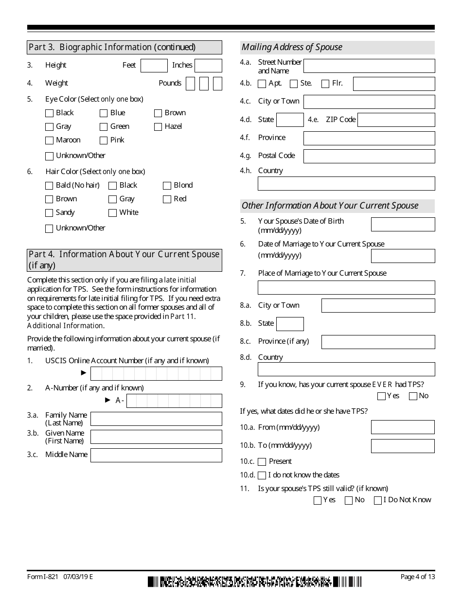 USCIS Form I-821 Application for Temporary Protected Status, Page 4