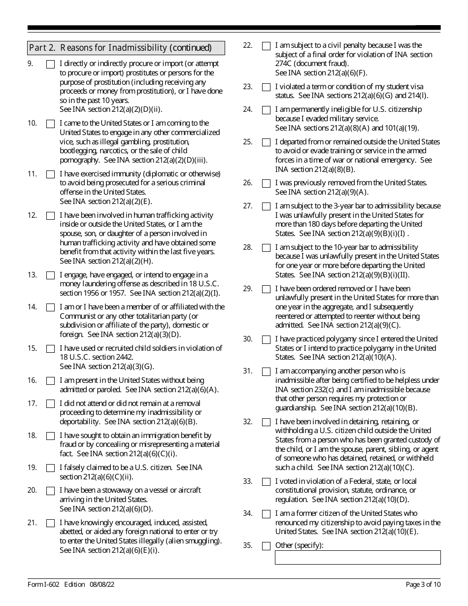 USCIS Form I-602 Download Fillable PDF Or Fill Online Application By ...