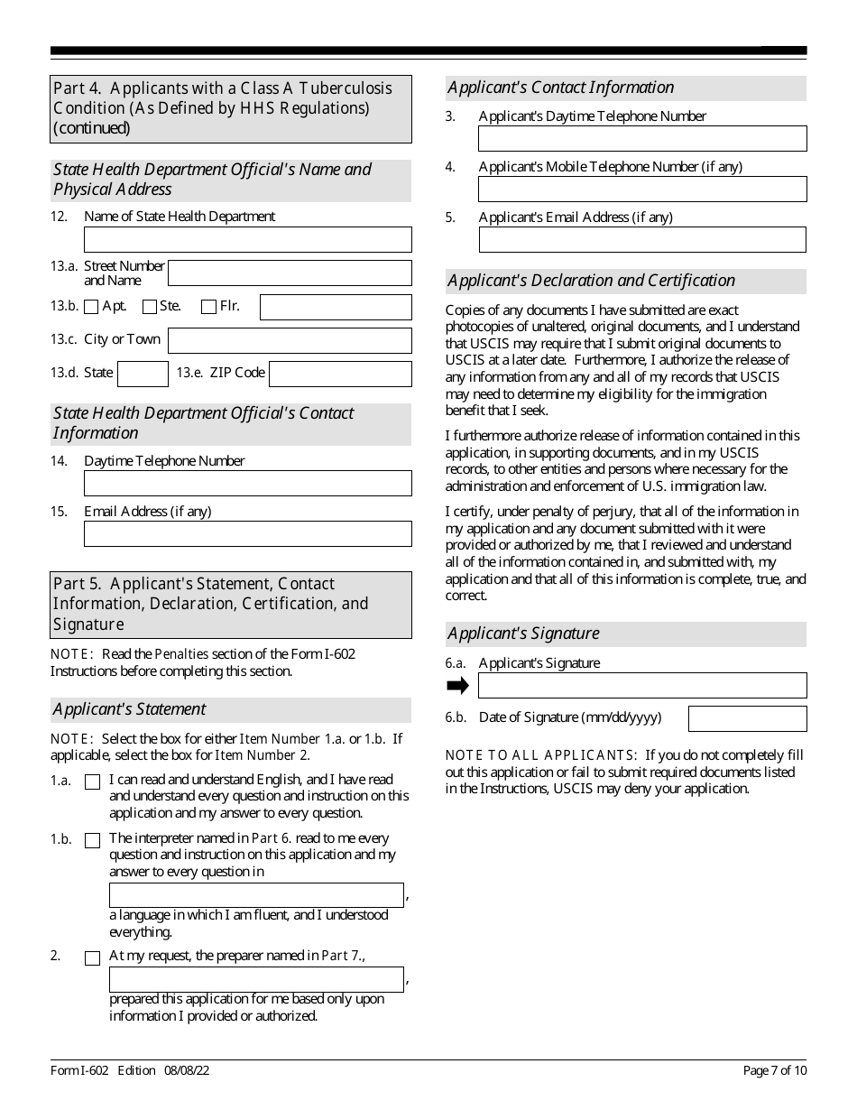 USCIS Form I-602 Application by Refugee for Waiver of Inadmissibility Grounds, Page 7