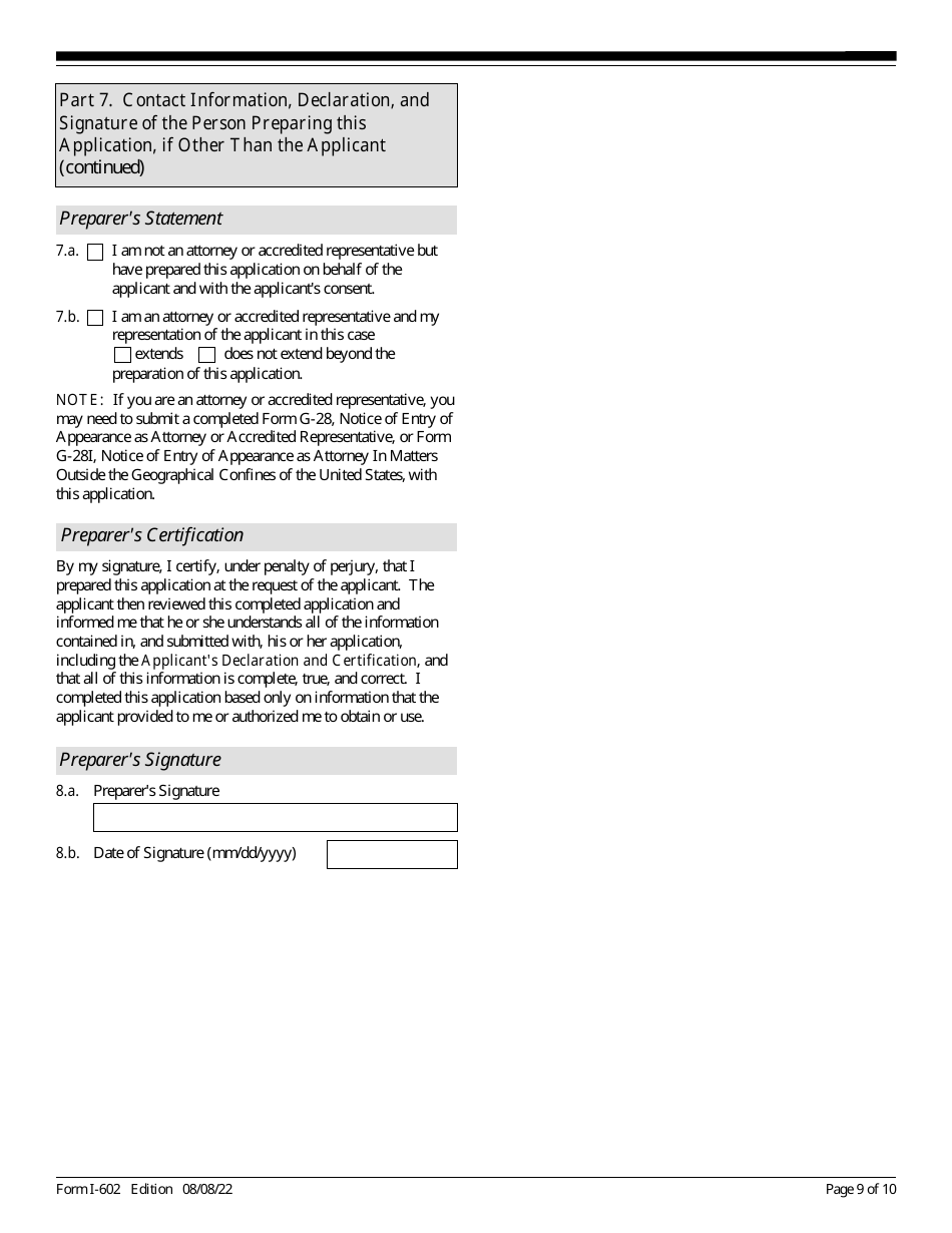 USCIS Form I-602 Download Fillable PDF Or Fill Online Application By ...