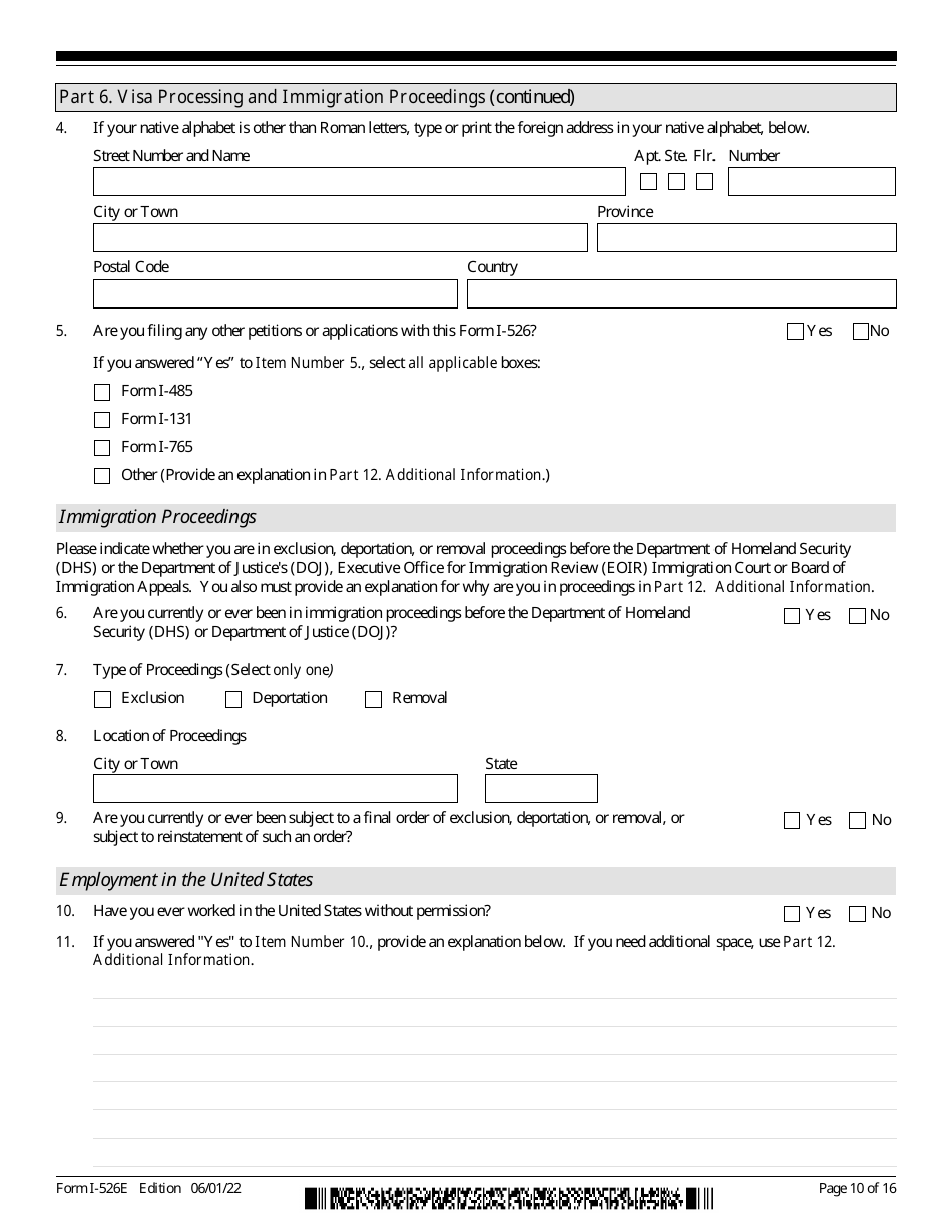 USCIS Form I-526E Immigrant Petition by Regional Center Investor, Page 10