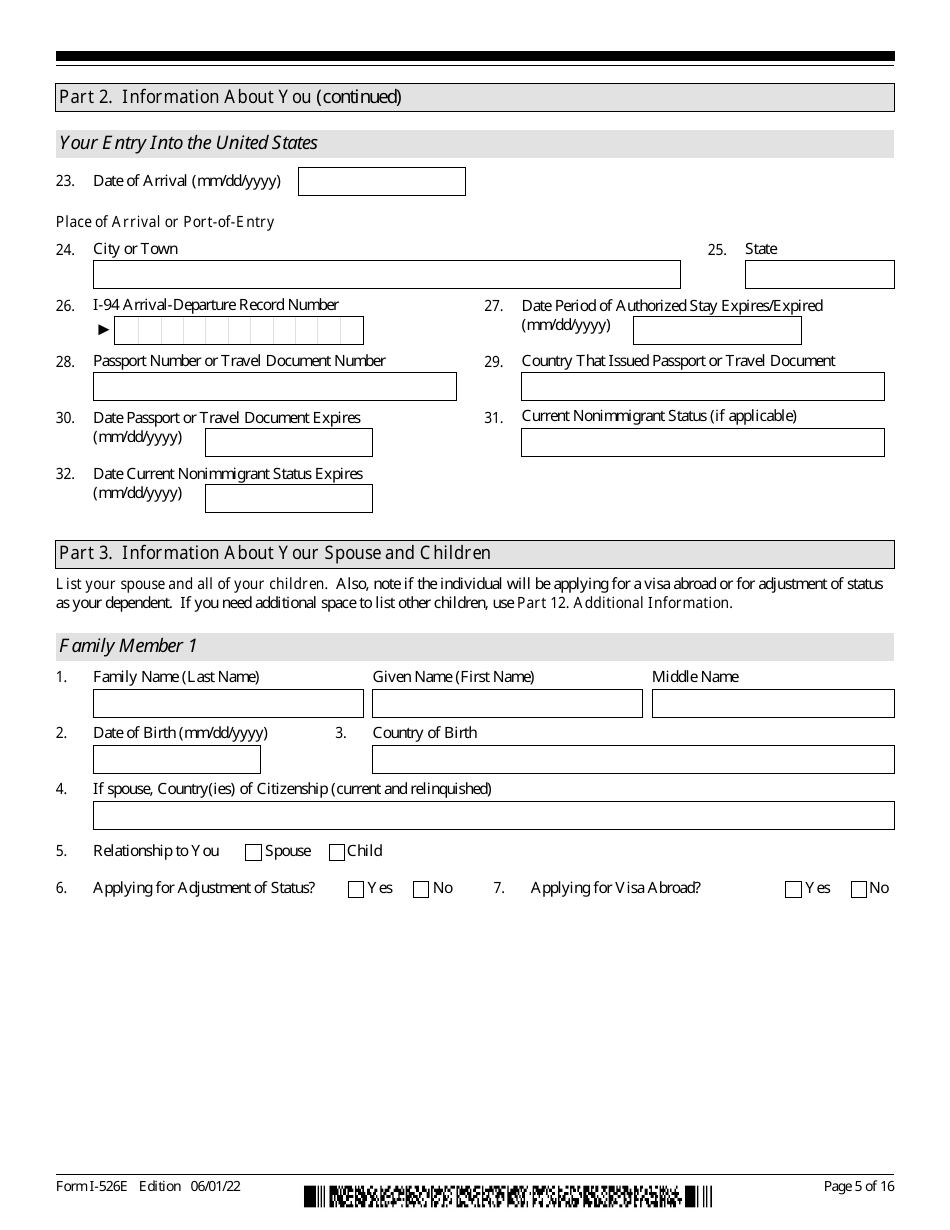 USCIS Form I-526E Immigrant Petition by Regional Center Investor, Page 5
