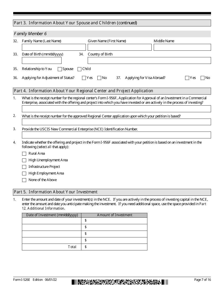 USCIS Form I-526E Immigrant Petition by Regional Center Investor, Page 7