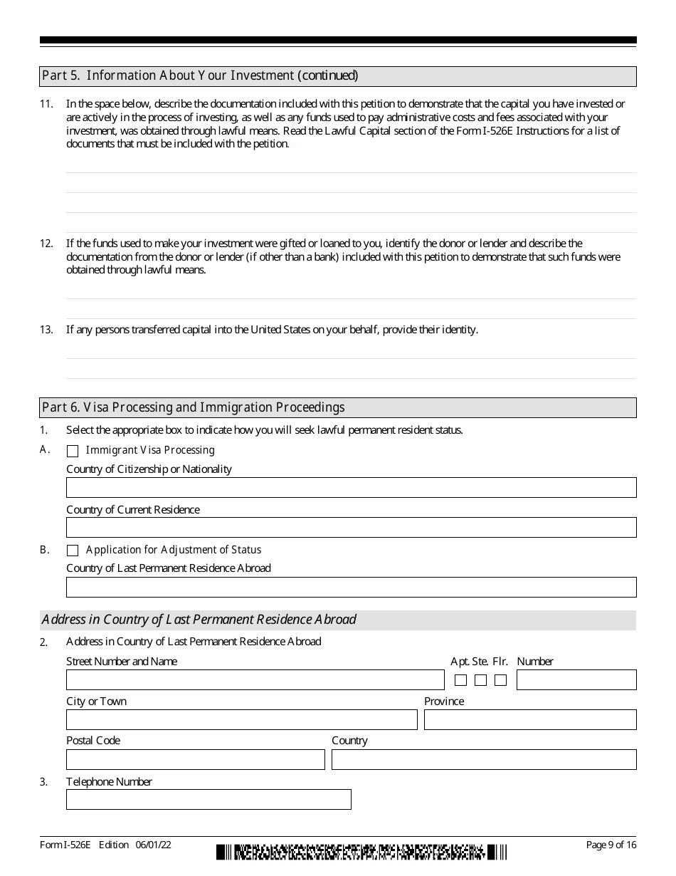 USCIS Form I-526E Immigrant Petition by Regional Center Investor, Page 9
